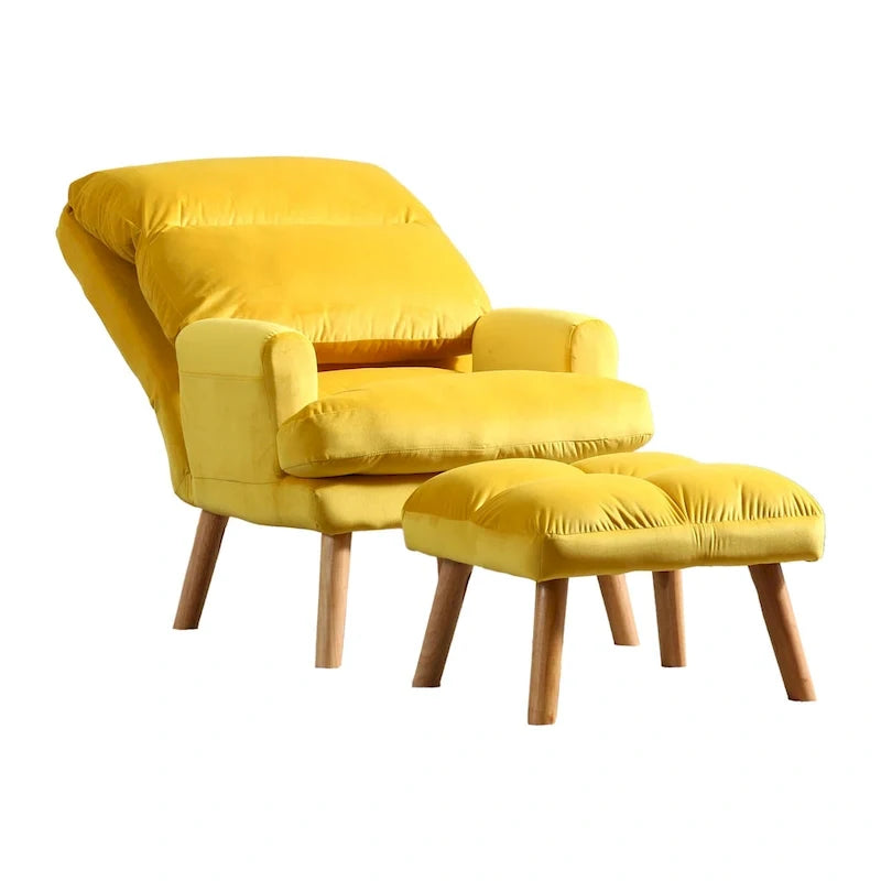2-Piece Accent Chair and Ottoman Set with Splayed Legs, Yellow