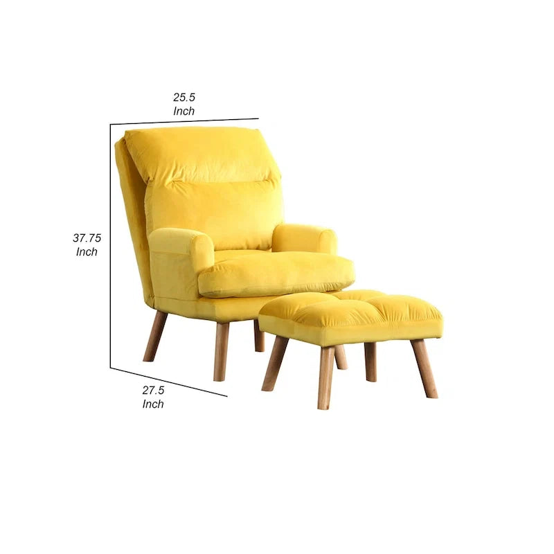 2-Piece Accent Chair and Ottoman Set with Splayed Legs, Yellow