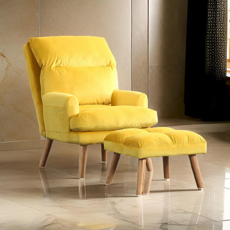 2-Piece Accent Chair and Ottoman Set with Splayed Legs, Yellow
