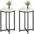 Round End Table Set of 2 with Faux Marble Top and Metal Frame