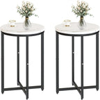 Round End Table Set of 2 with Faux Marble Top and Metal Frame
