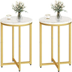 Round End Table Set of 2 with Faux Marble Top and Metal Frame