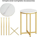 Round End Table Set of 2 with Faux Marble Top and Metal Frame