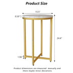 Round End Table Set of 2 with Faux Marble Top and Metal Frame