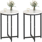 Round End Table Set of 2 with Faux Marble Top and Metal Frame