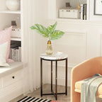 Round End Table Set of 2 with Faux Marble Top and Metal Frame