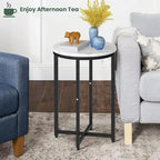 Round End Table Set of 2 with Faux Marble Top and Metal Frame