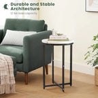 Round End Table Set of 2 with Faux Marble Top and Metal Frame