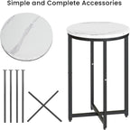 Round End Table Set of 2 with Faux Marble Top and Metal Frame
