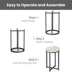 Round End Table Set of 2 with Faux Marble Top and Metal Frame