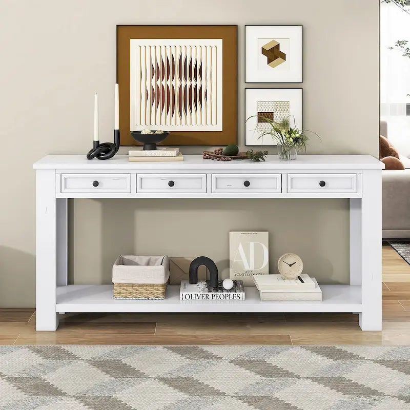 4-Drawer Console Table with Lower Shelf