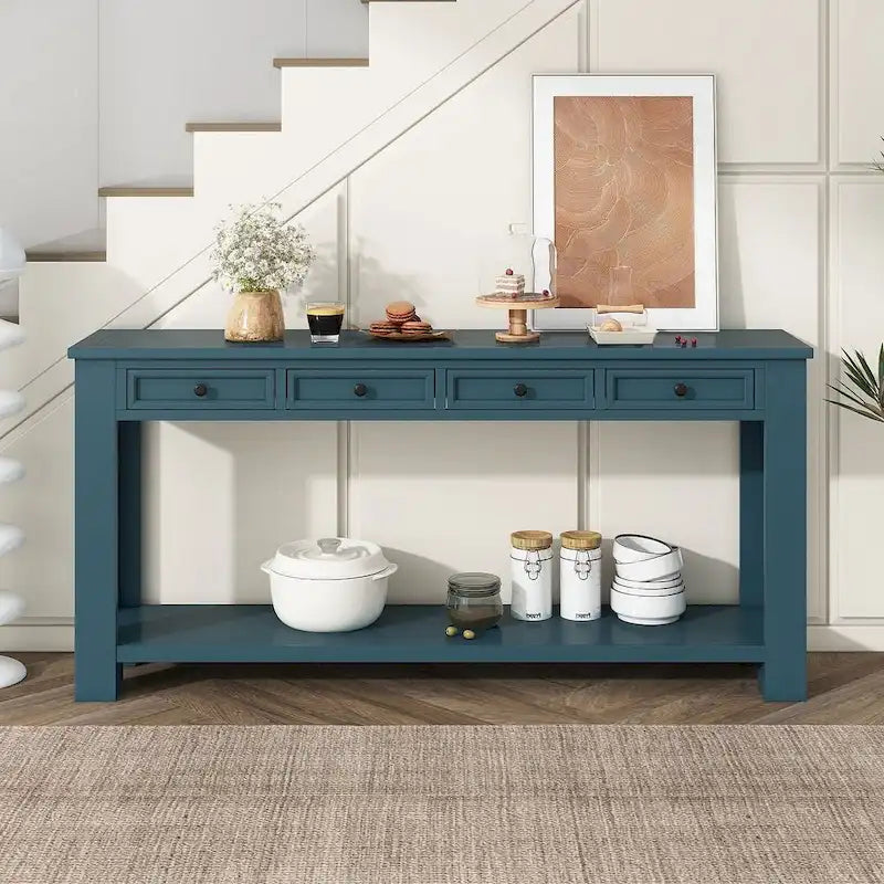 4-Drawer Console Table with Lower Shelf
