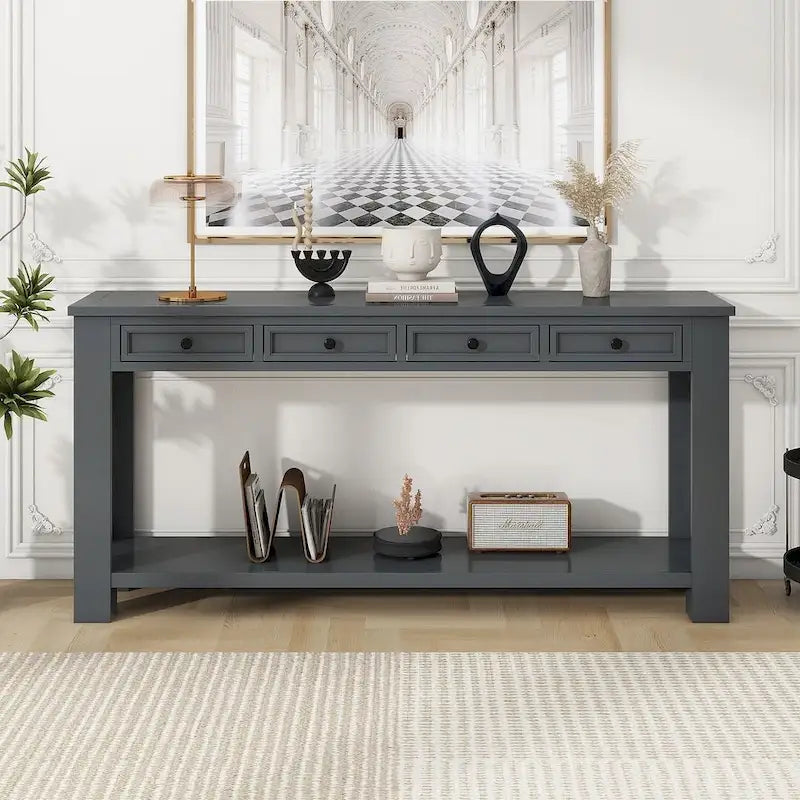 4-Drawer Console Table with Lower Shelf