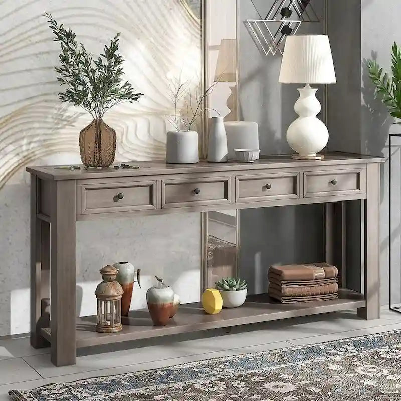 4-Drawer Console Table with Lower Shelf
