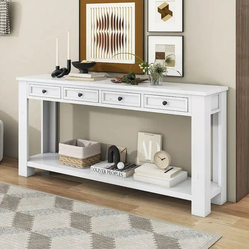 4-Drawer Console Table with Lower Shelf