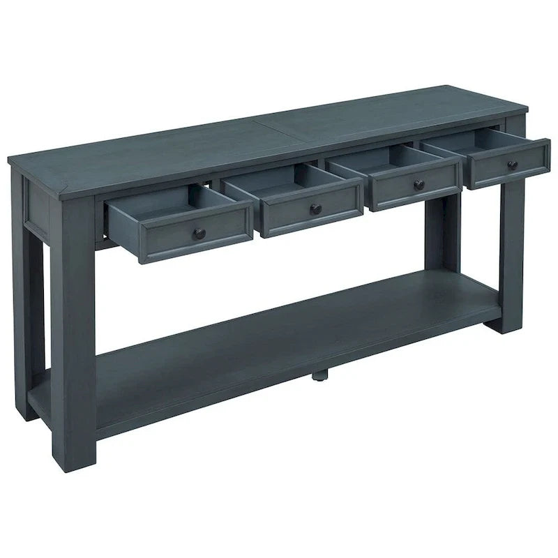 4-Drawer Console Table with Lower Shelf