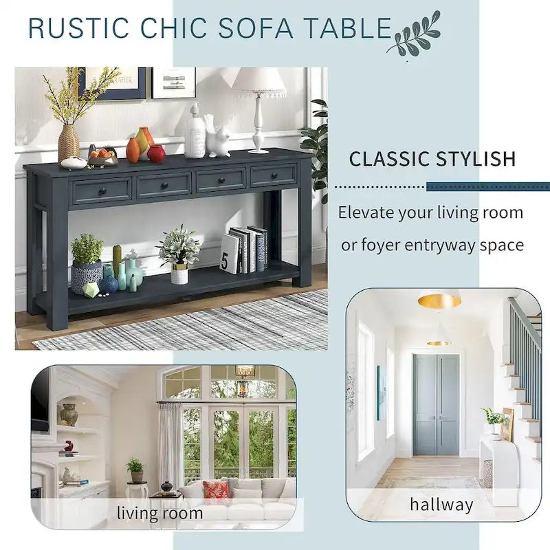 4-Drawer Console Table with Lower Shelf