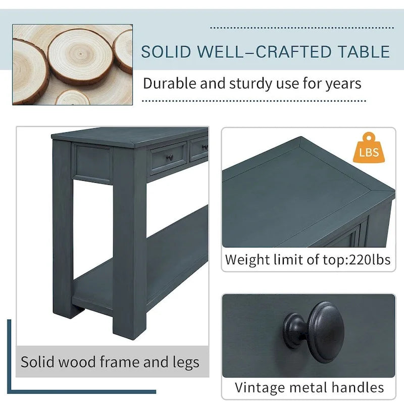 4-Drawer Console Table with Lower Shelf