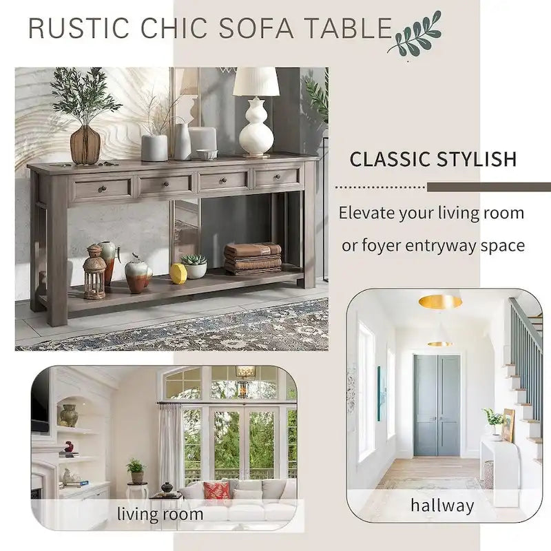 4-Drawer Console Table with Lower Shelf