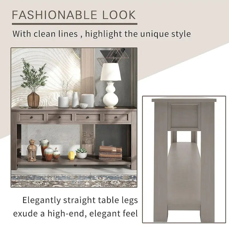 4-Drawer Console Table with Lower Shelf