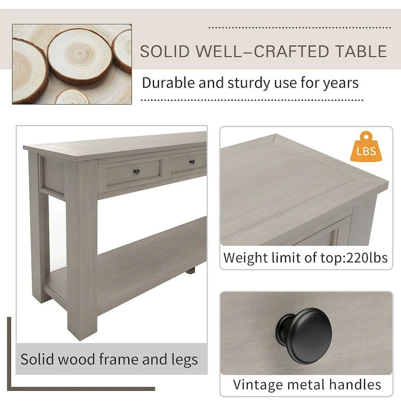 4-Drawer Console Table with Lower Shelf