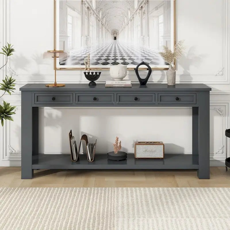 4-Drawer Console Table with Lower Shelf