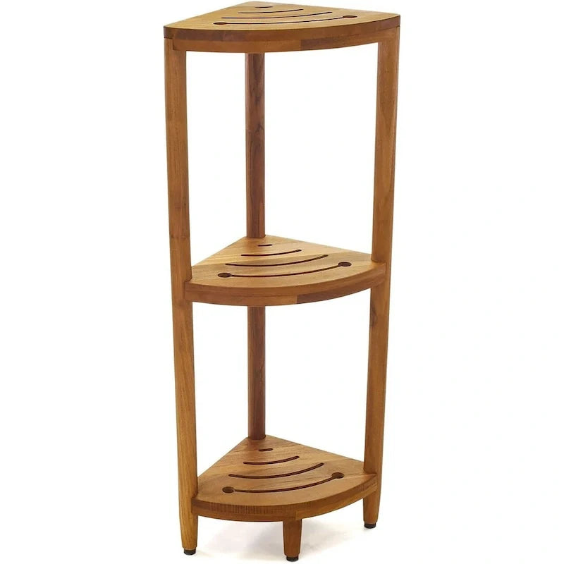 Three-Tier Corner Teak Bath Shelf