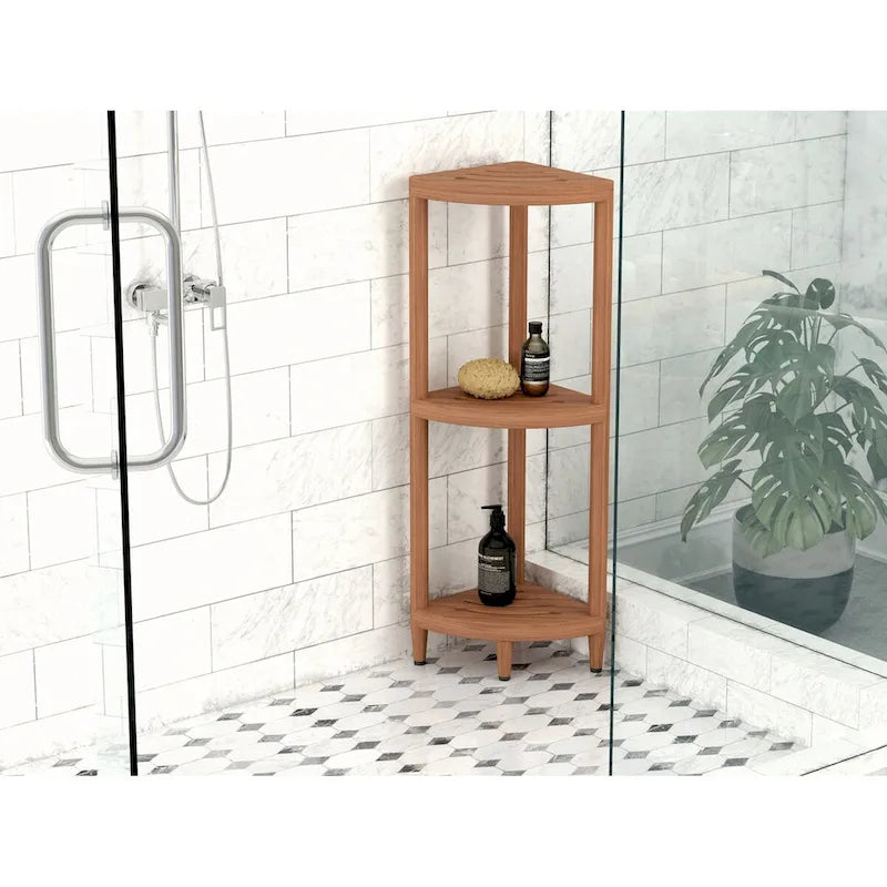 Three-Tier Corner Teak Bath Shelf