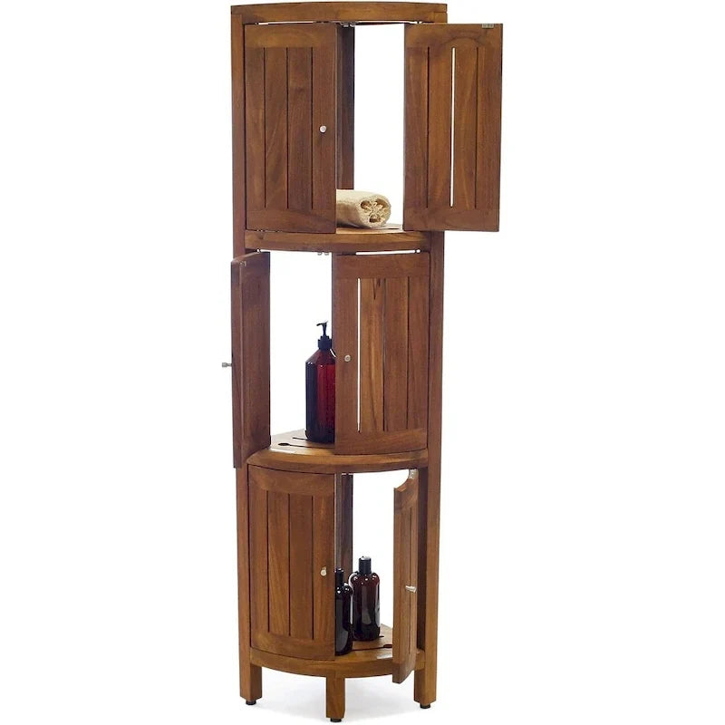 Three-Tier Corner Teak Bath Shelf