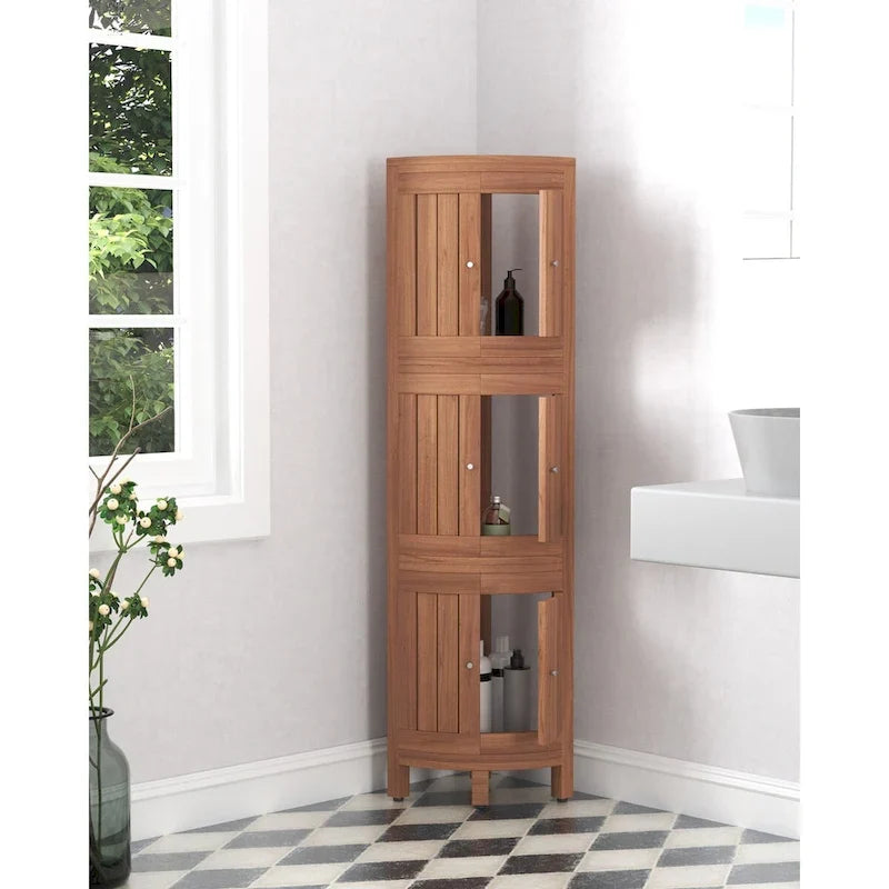 Three-Tier Corner Teak Bath Shelf
