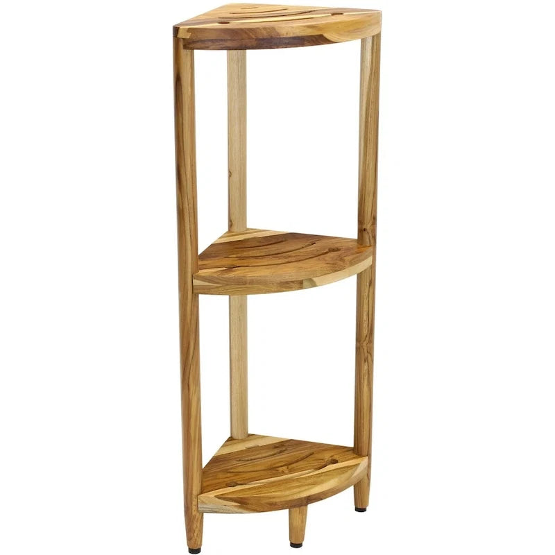 Three-Tier Corner Teak Bath Shelf