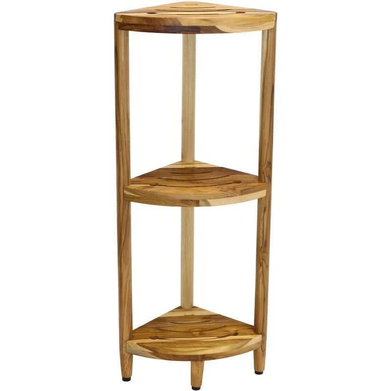 Three-Tier Corner Teak Bath Shelf