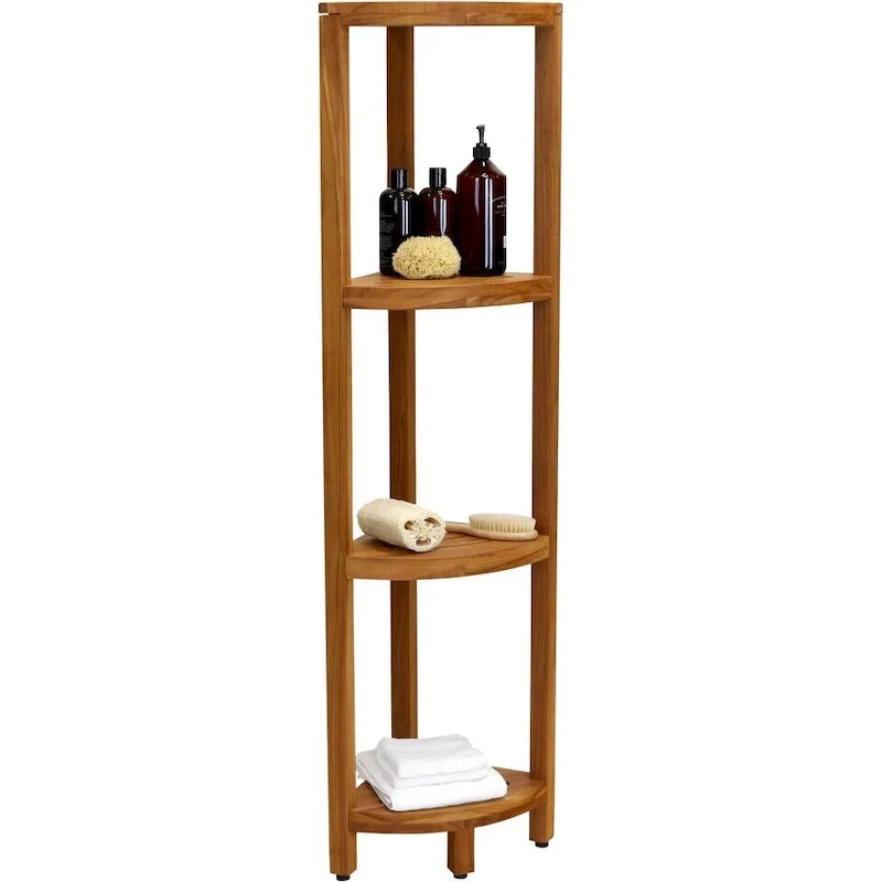 Three-Tier Corner Teak Bath Shelf