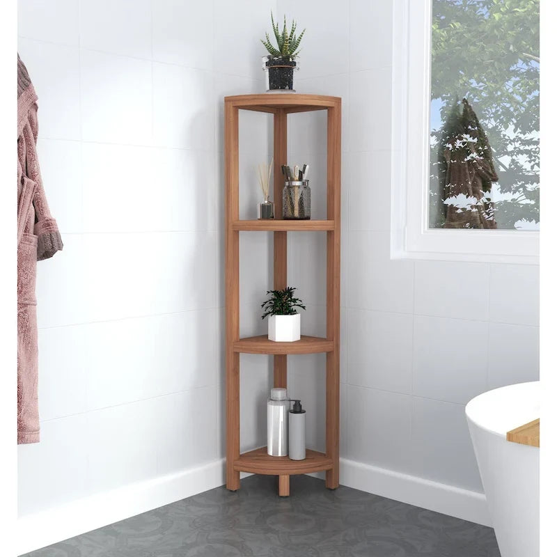 Three-Tier Corner Teak Bath Shelf