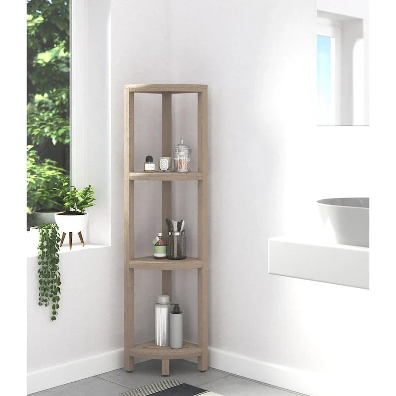 Three-Tier Corner Teak Bath Shelf