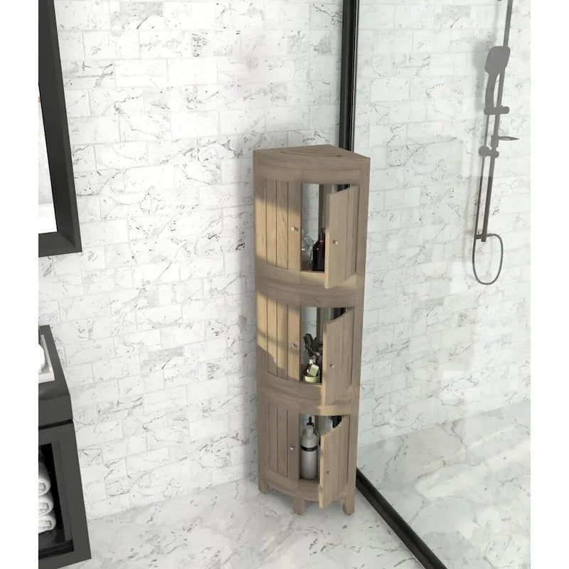 Three-Tier Corner Teak Bath Shelf