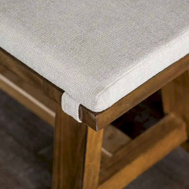 Rustic Ivory Padded Fabric 60-Inch Dining Bench