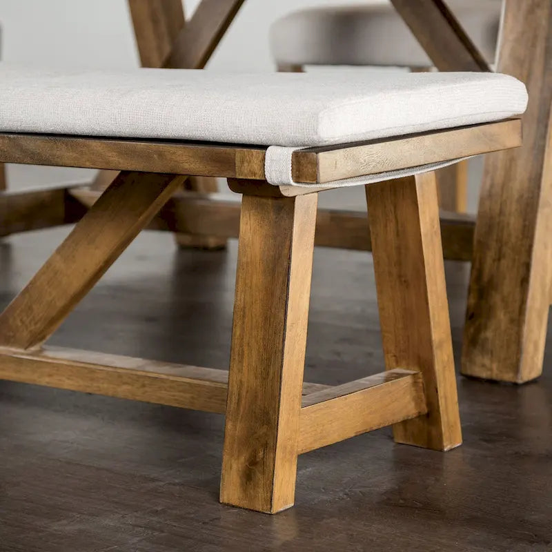 Rustic Ivory Padded Fabric 60-Inch Dining Bench