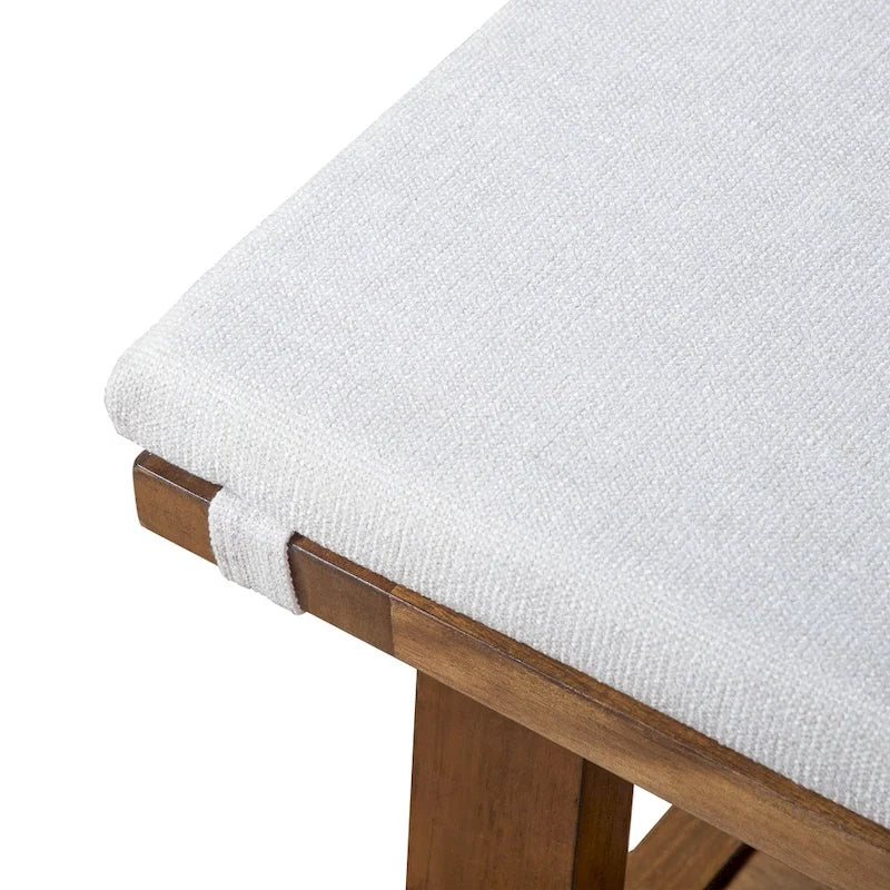 Rustic Ivory Padded Fabric 60-Inch Dining Bench