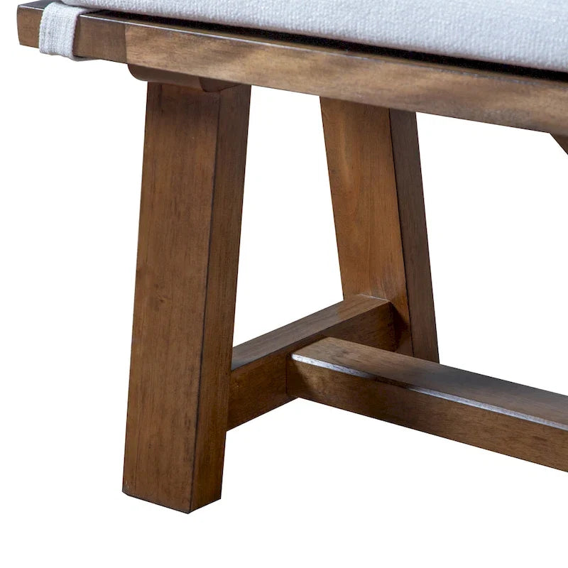 Rustic Ivory Padded Fabric 60-Inch Dining Bench