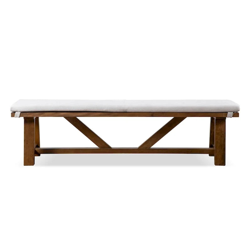 Rustic Ivory Padded Fabric 60-Inch Dining Bench