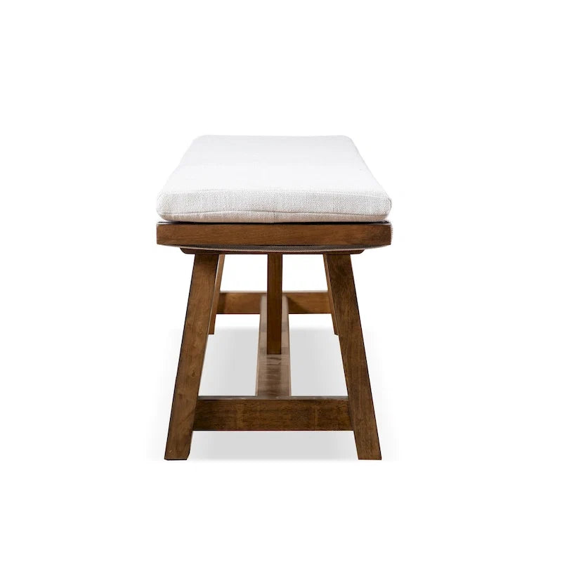 Rustic Ivory Padded Fabric 60-Inch Dining Bench